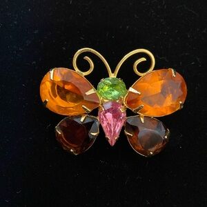 Joan Rivers Butterfly Brooch Pin Glass Stones Gold Tone Base